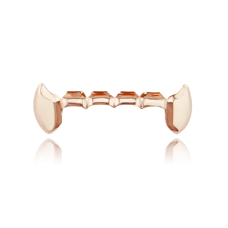 rose gold bottom Набор в стиле хип-хоп с золотыми зубами, с верхней частью, в стиле панк, с зубами, Grillz, Groll, зубы вампира, ювелирные изделия, подарки на Хэллоуин, рэппер, ювелирные изделия F40 - Окраска металла: rose gold bottom