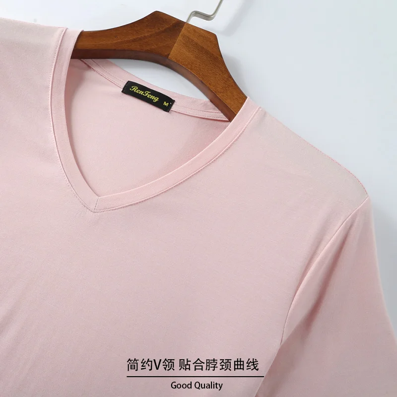 Мужская футболка из мягкого бамбукового волокна RE N.F Повседневная с v образным