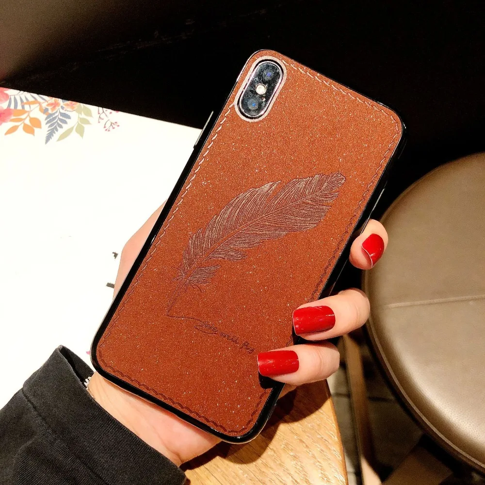 100% Оригинальный чехол для iphone X XR XS Max блестящее Перо пара моделей 8 7 6 6s Plus|Бамперы|