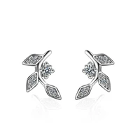 new fashion little leaf shiny cz zircon 925 sterling silver ladiesstud earrings jewelry students girls birthday gift no fade