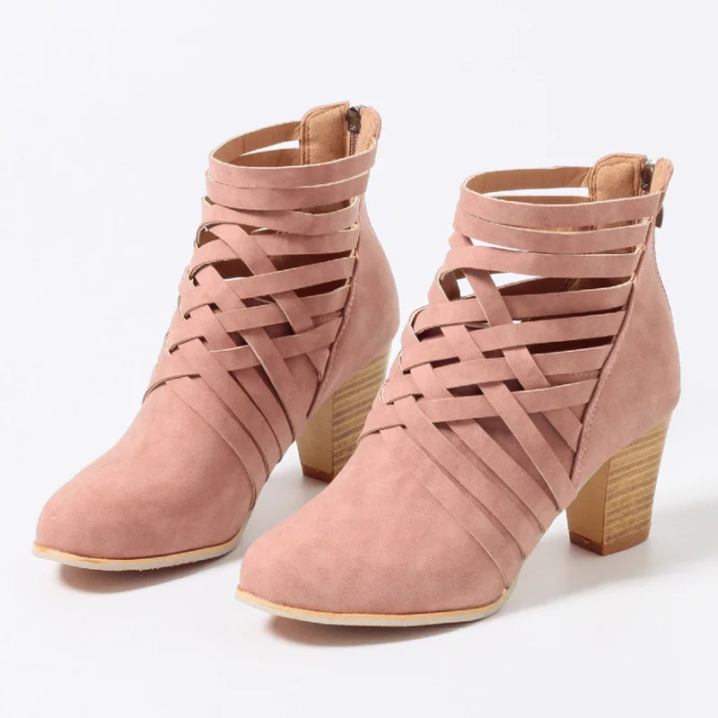 Ankle Boots Ladies Shoes Hollow Women Block Heels Pumps Scarpe Donna Retro Sexy Back Zippier Sapato Feminino | Обувь