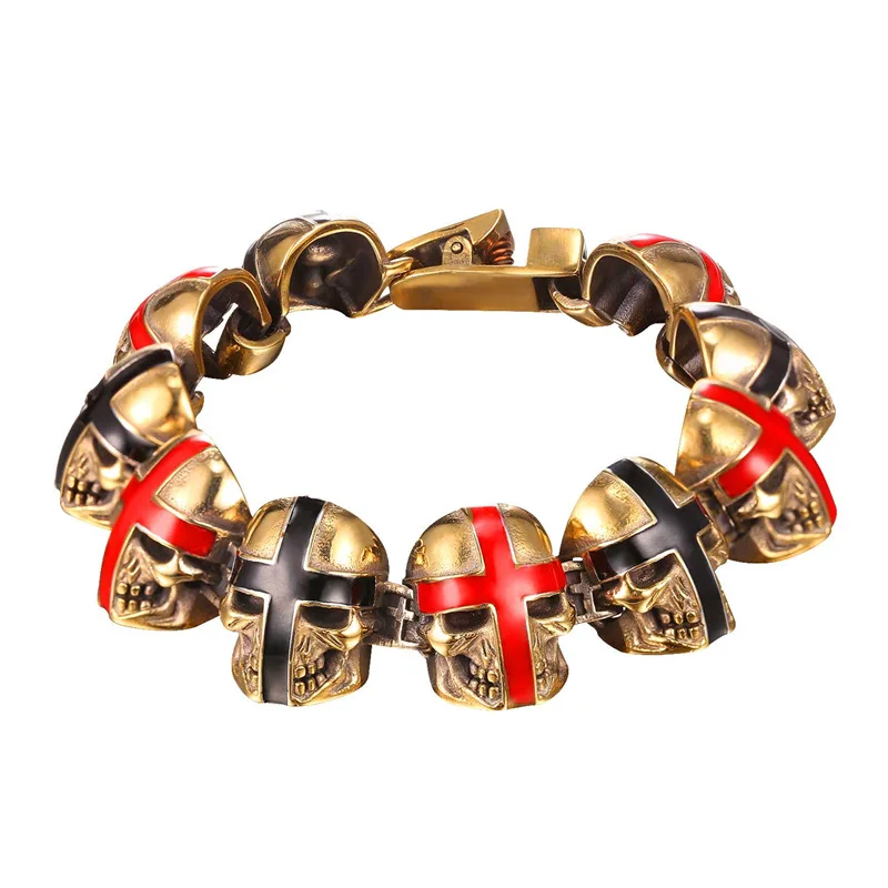 

New Punk Skull Strand Bracelet Gold Color Novelty Red/Black Skeleton Head Hiphop Jewelry For Men Amulet Charm Bracelet GH2465