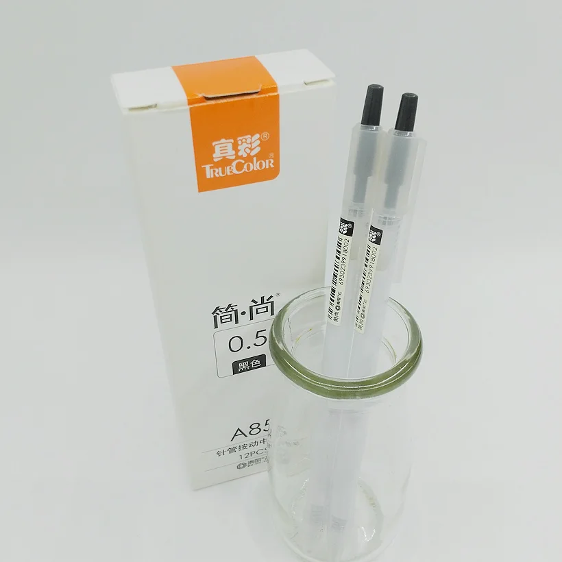 

[TrueColor] (12 Pieces/Lot) Good Quality 0.5mm Black Liquid Gel Pen For Writing Office School Supplies Korean Stationery A85