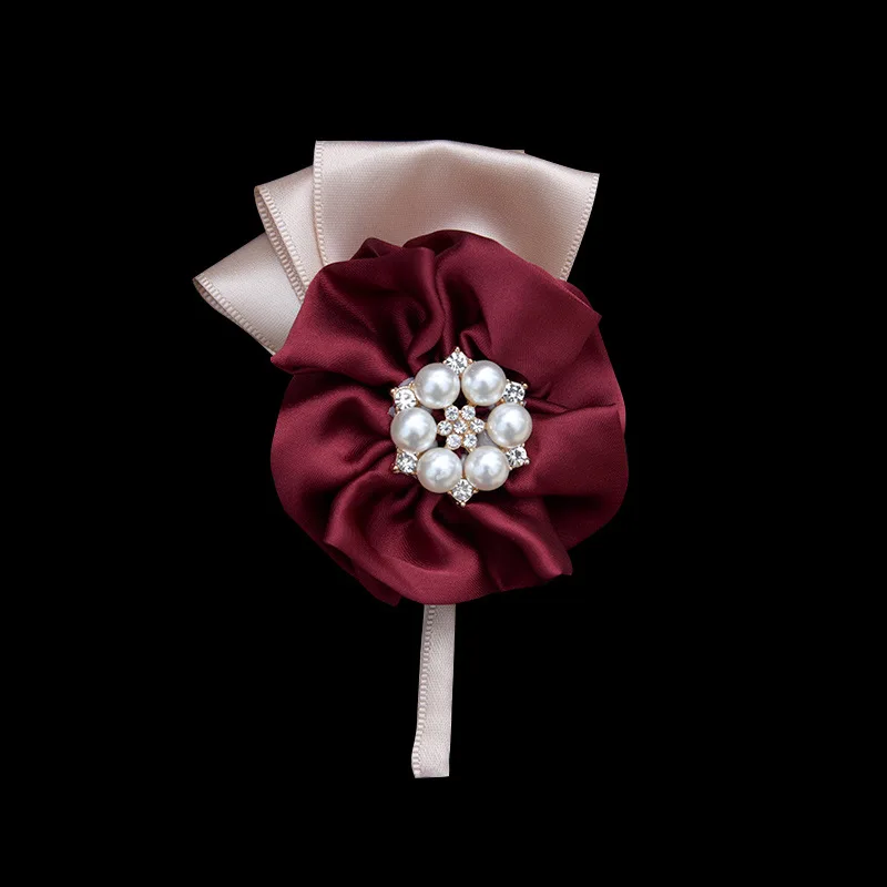 

5pcs/lot Artificial Rose pearl Corsage Silk Rose Flower Bridesmaid Hand Flowers with Wedding Party Decoration