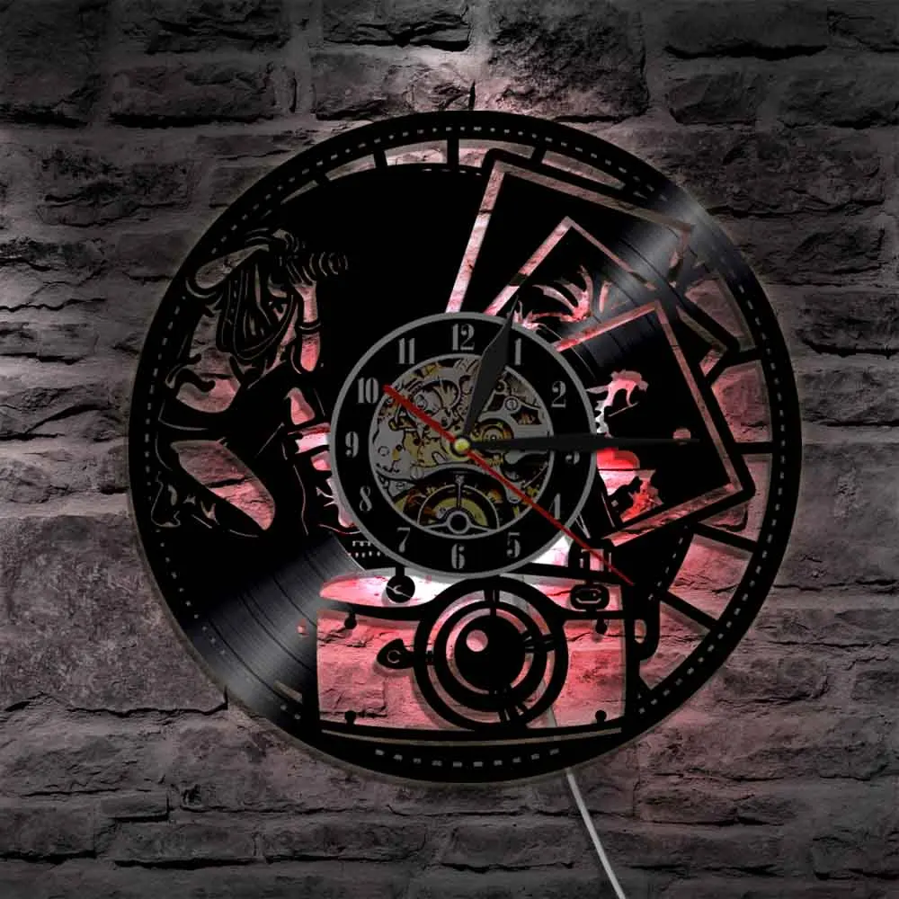  Photo Hobby Photographer Design Vintage Vinyl Clock Handmade Record Wall Creative Hanging Home Decor | Дом и сад