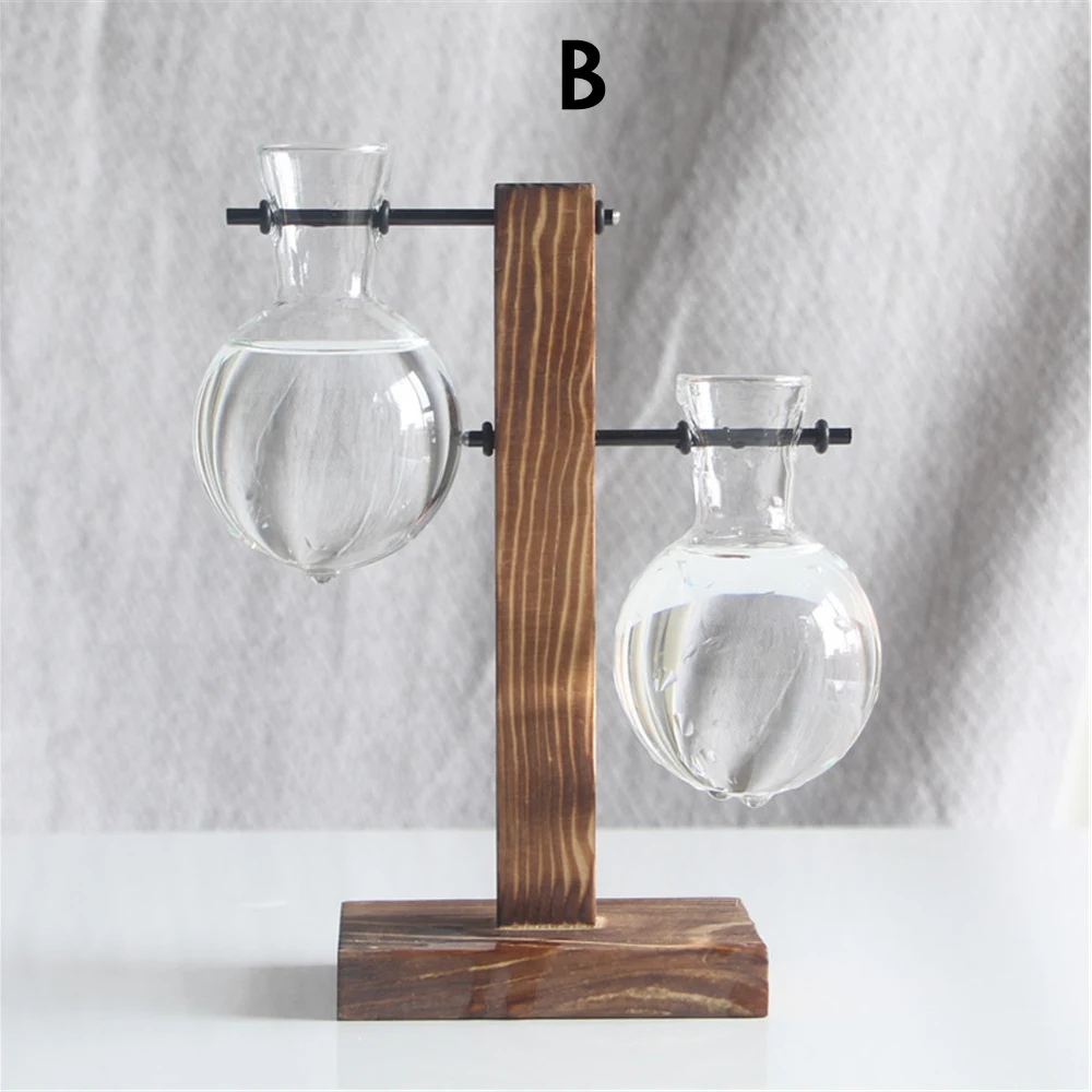 Glass and Wood Vase Planter Terrarium Table Desktop Hydroponics Plant Bonsai Flower Pot Hanging Pots with Wooden Tray Home Decor | Дом и сад