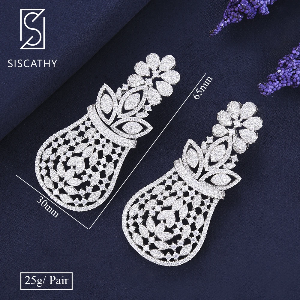 

Siscathy 30*65mm Deluxe Women Earrings Nigerian Bridal Earrings Wedding Engagement Cubic Zirconia Big Drop Dangle Earrings