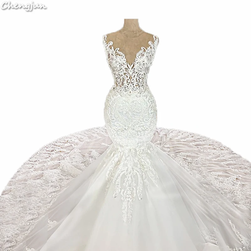 Chengjun модные белые свадебные платья русалки с длинным шлейфом для женщин