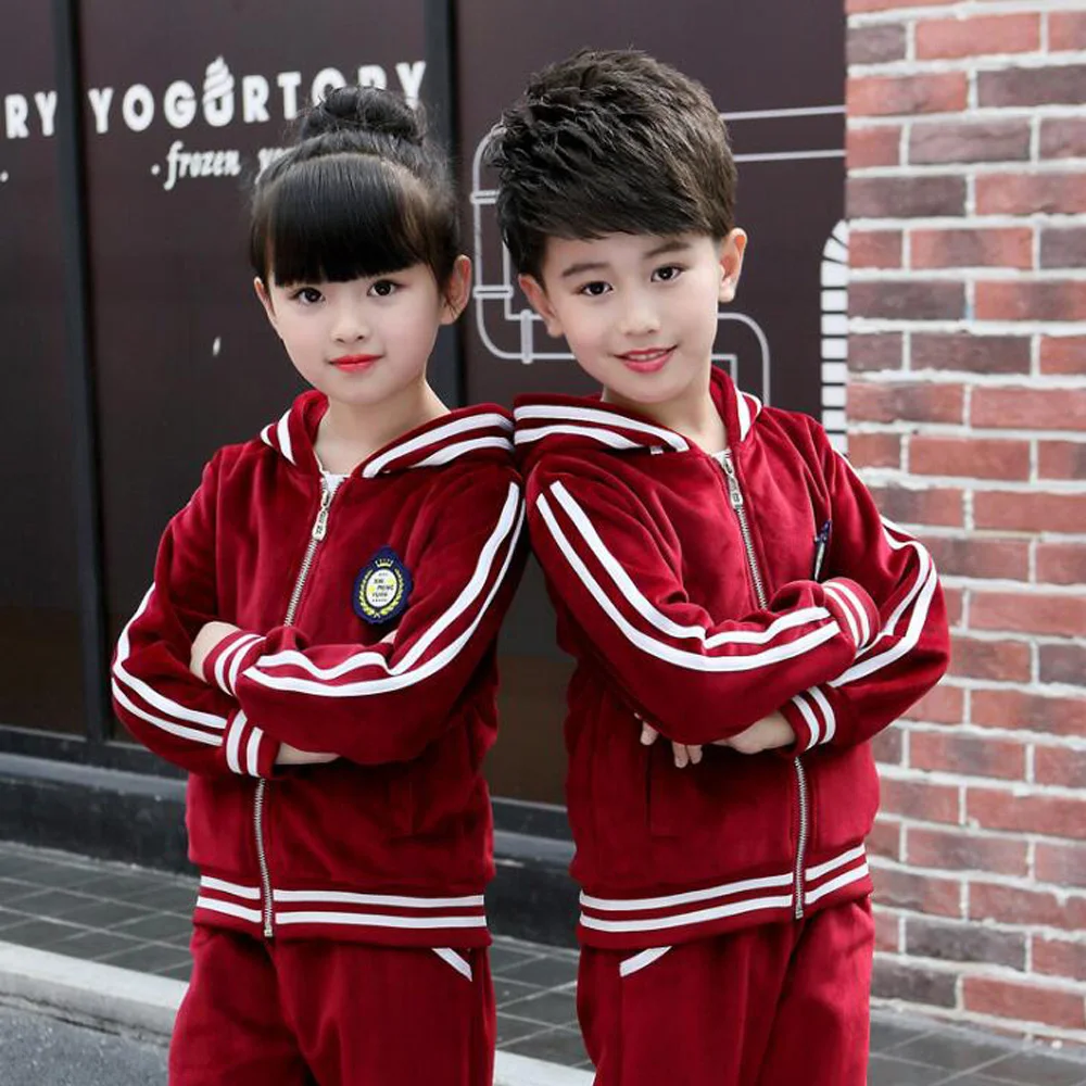 

Kids Primary Red Hoodie Pants Suit Teen Students Sport set Costumes Girls Boys Autumn School Uniforms Costumes tracksuit outfits
