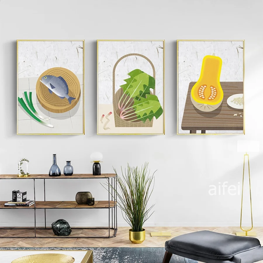 

Nordic Home Decor Poster Modern Minimalist Watercolor Vegetable Food Painting Restaurant Kitchen Decoration Wall Art Pictures