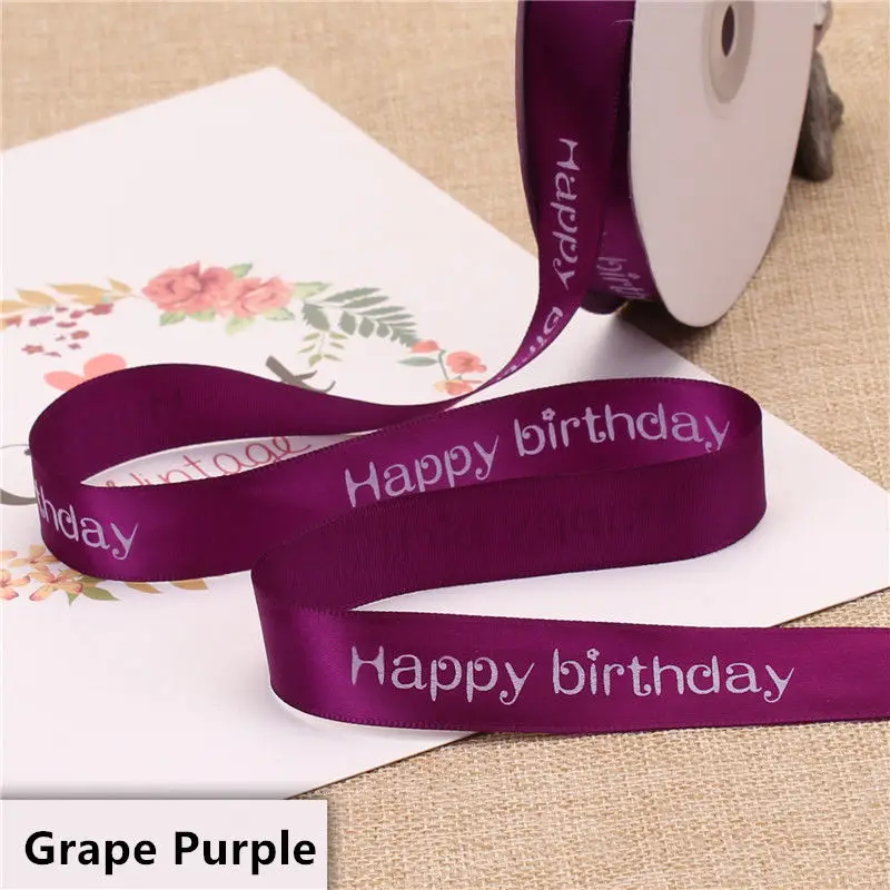 Grape Purple Новая ширина 2 см полиэфирная лента для торта магазин выпечки печатные ленты цветочный с днем рождения упаковка подарок diy галстук ручной работы материал - Цвет: Grape Purple