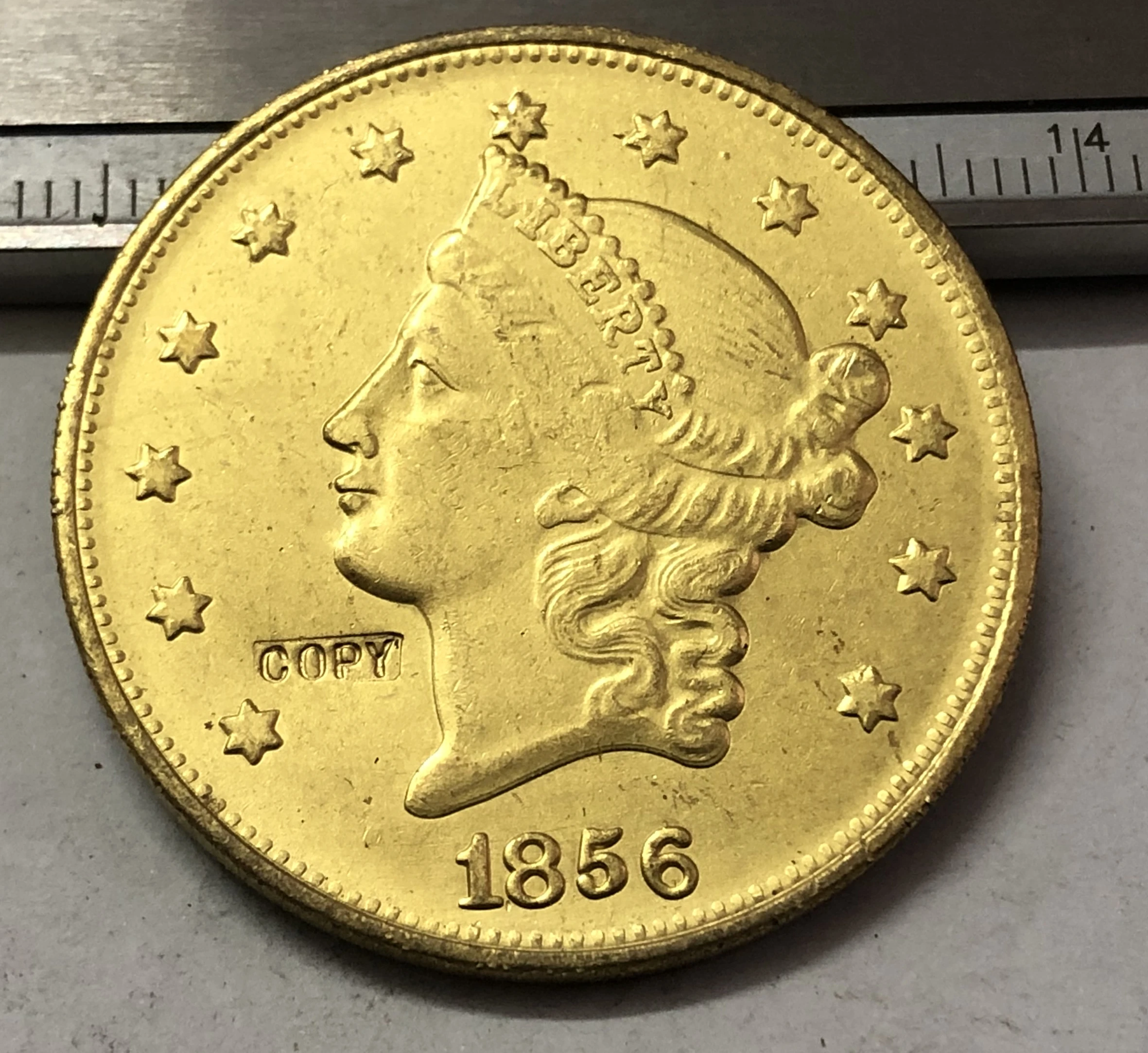 

1856 P.O.S США Свобода головы (без девиза на обратной стороне) Искусственная кожа позолоченная КОПИЯ монета