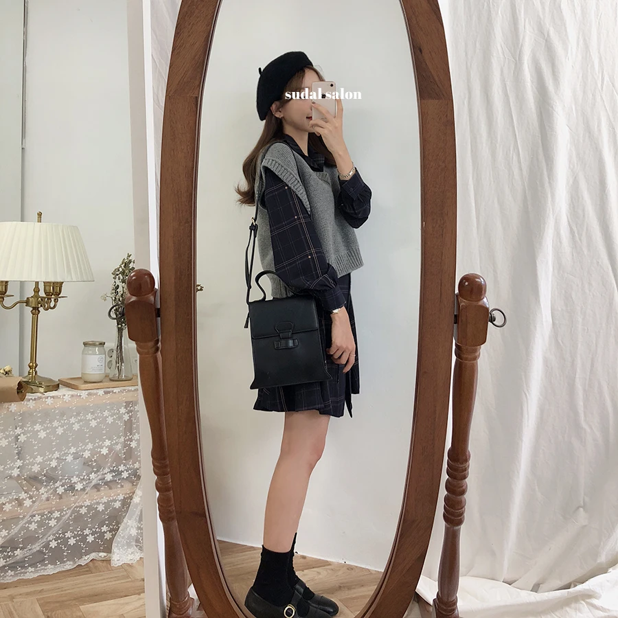 Корейская версия женской одежды темперамент клетчатая талия длинный рукав Ретро тонкий высокая талия модные женские платья