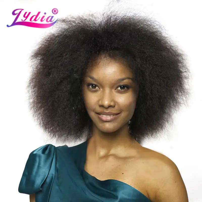 

Lydia Short Synthetic Wig Kinky Straight Kanekalon Heat Resistant Natural Black For Women African American Party Daily Wigs