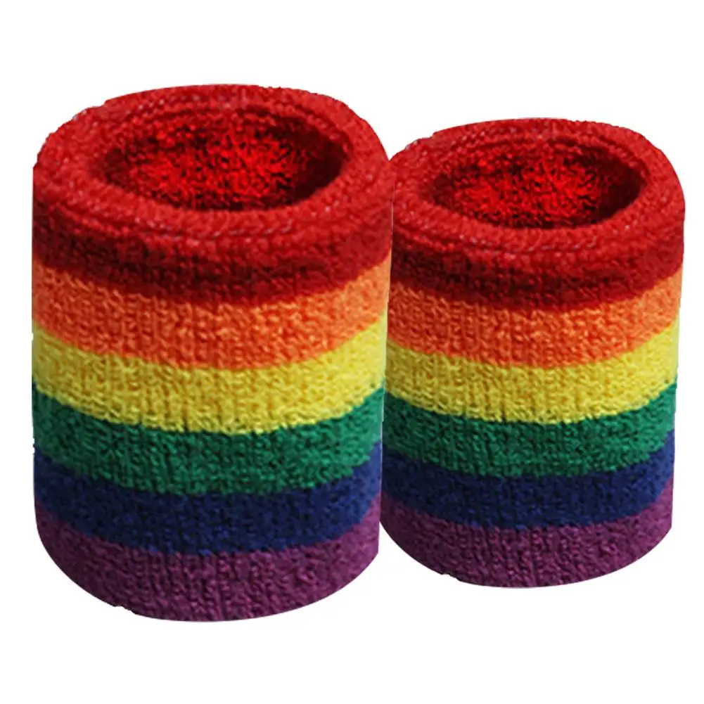 

LGBT A Pair Of Rainbow Wristbands Colorful Sweat-Absorbent Sports Six-Color Towel Wristbands Basketball Badminton Guards Wrist