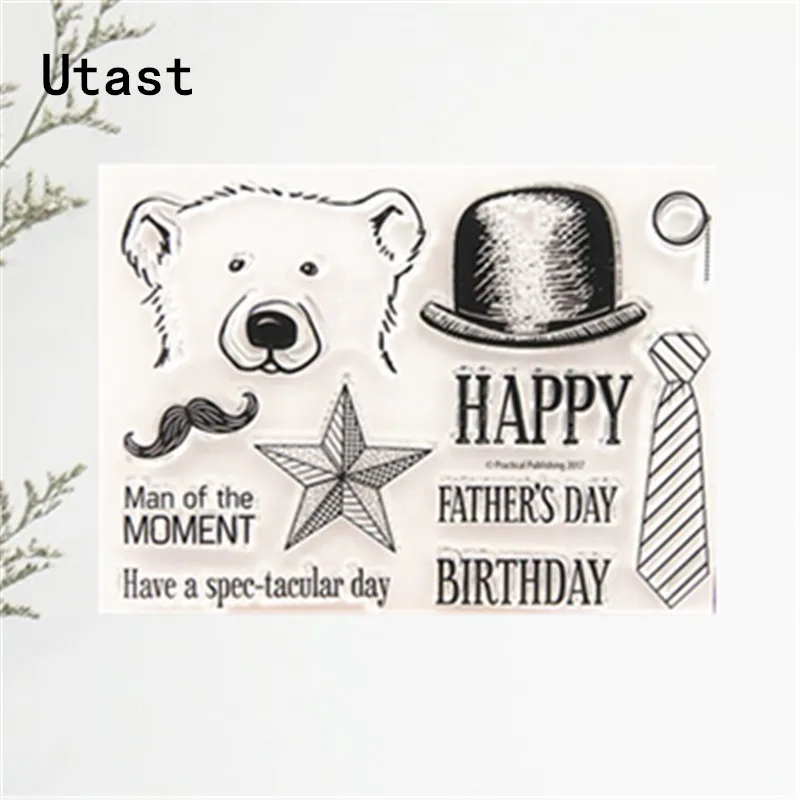 Bear Father's day Hat Clear Silicone Stamps /Transparent Rubber Stamp for DIY Scrapbooking /Photo Album Decorative Craft Making | Дом и