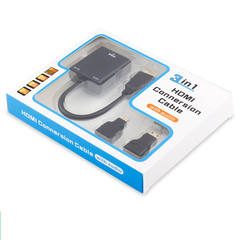 3 в 1 HDMI к VGA кабель конвертер адаптер с аудио + мини/микро разъем для компьютера ПК