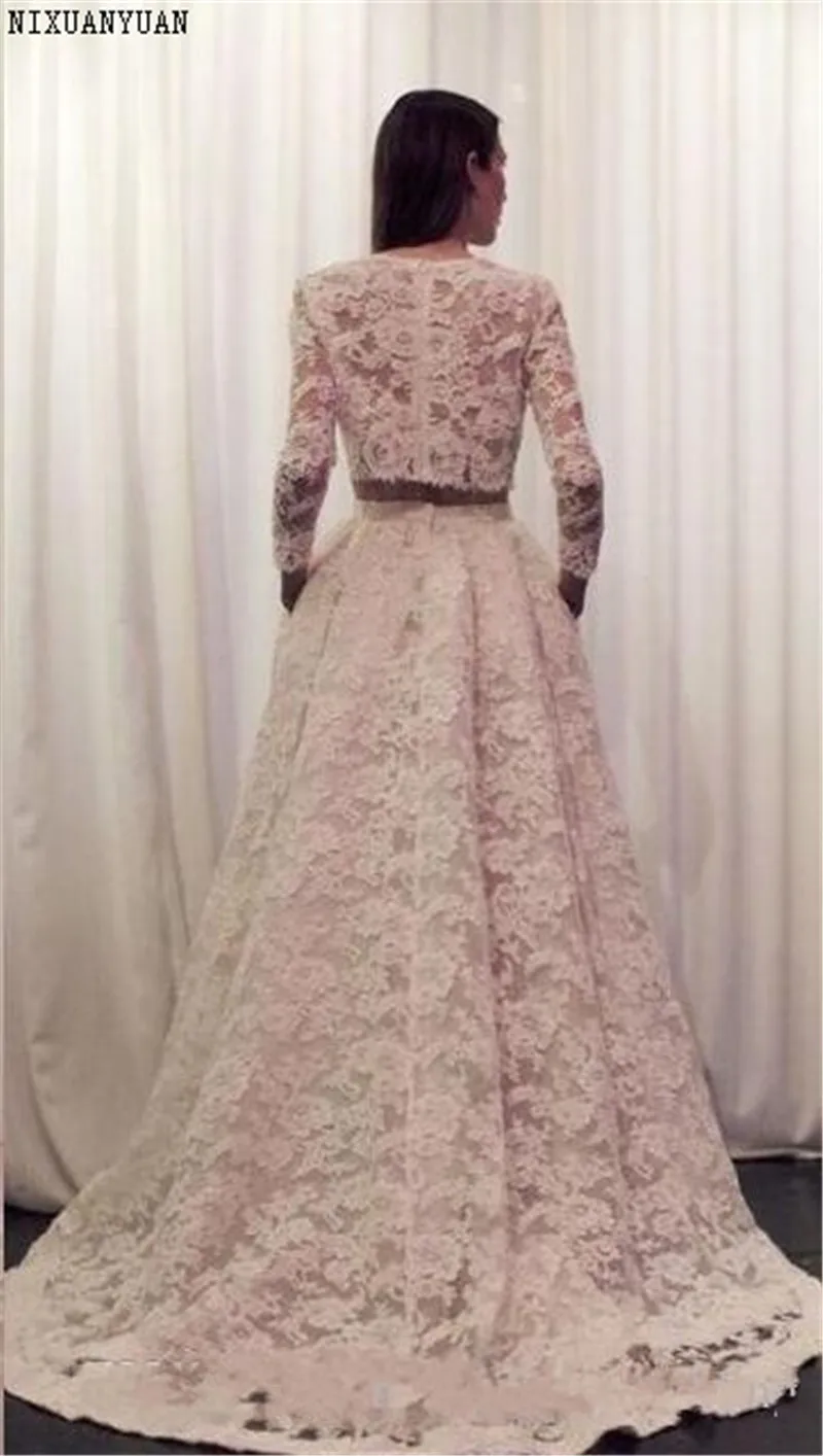 Vestidos De Novia 2021 Винтаж из 2 частей кружева арабское свадебное платье с длинными