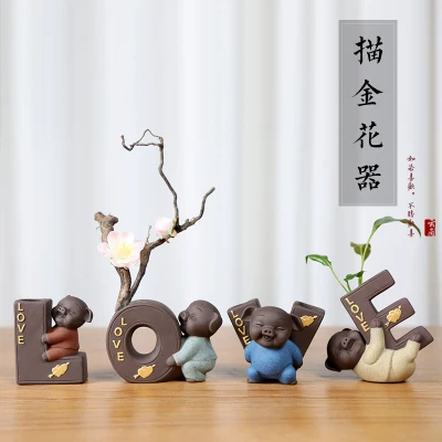 Фиолетовый глины Чай Pet Симпатичные Свинья гидропоники ваза украшения