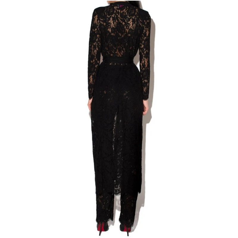 2018 черный Кружево крючком из двух частей комплект женские комбинезон и