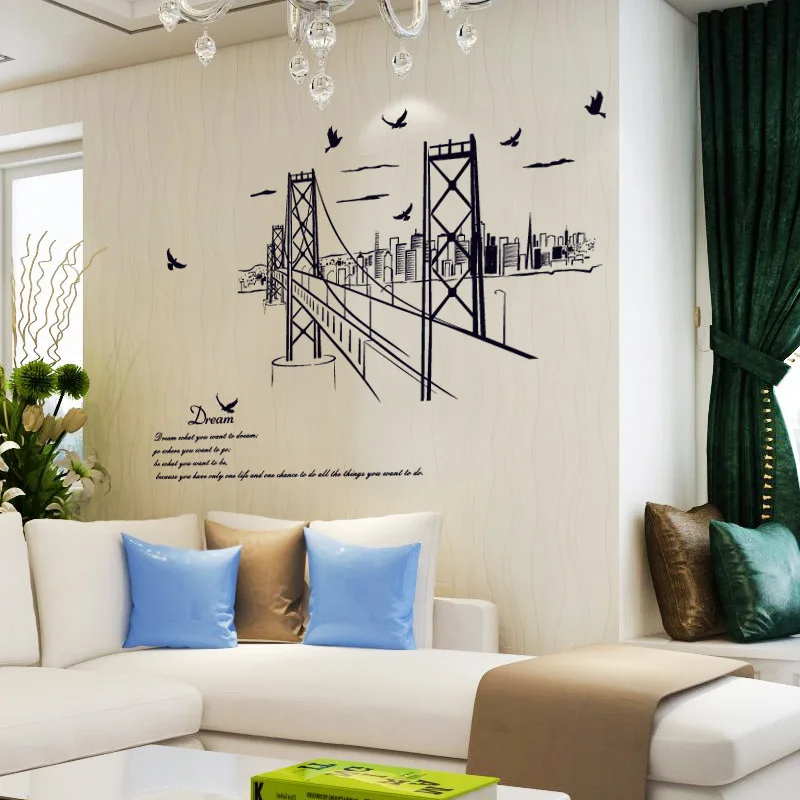 Виниловые наклейки на стену Cityscape в стиле сделай сам для гостиной дивана