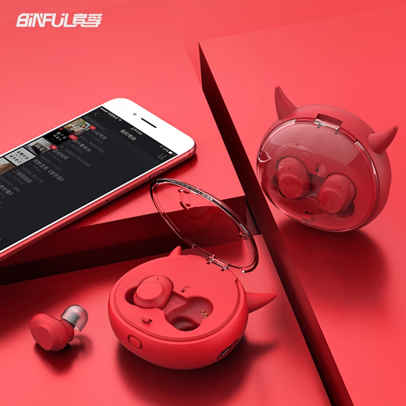 Беспроводная TWS Bluetooth гарнитура Devil Cartoon мини стерео бас 5 0 микрофон с