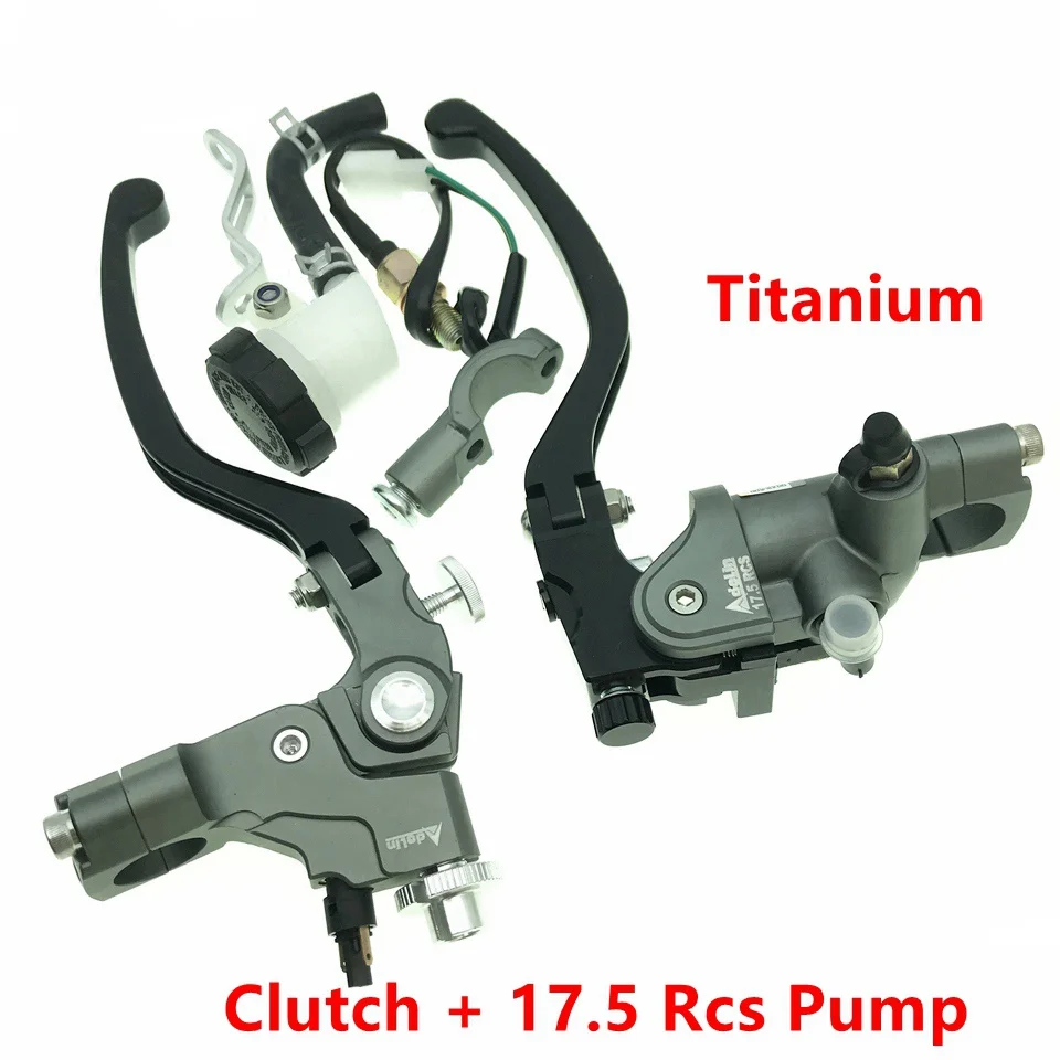 Titanium 17.5 Rcs Универсальный 7/" 22 мм Левый кабель сцепления+ 17,5/19 Rcs правый Гидравлический Главный цилиндр для Honda Yamaha Kawasaki Suzuki - Цвет: Titanium 17.5 Rcs