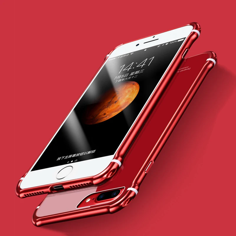 Leanonus New Case For iPhone 8 8Plus Luxury Aluminum Bumper+ Back Tempered Glass Armor Casing Cover for Plus 7Plus |