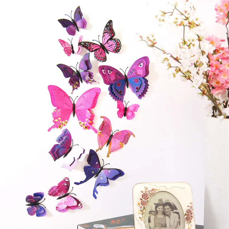 12 шт. настенные двухслойные 3d наклейки в виде бабочек|home decor|butterfly wall stickerswall sticker |