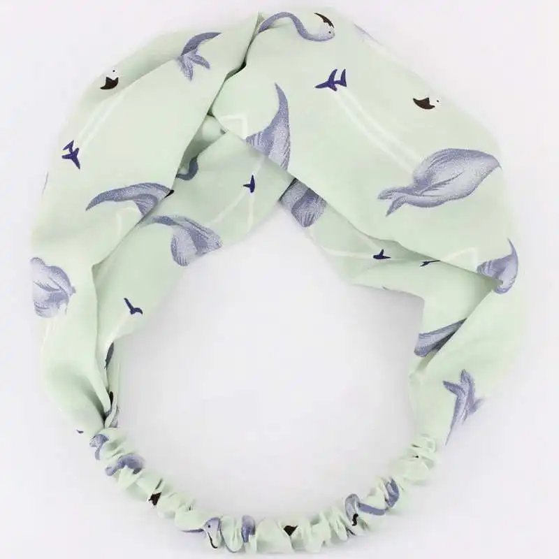 green headband Женская перекрестная Тюрбан повязка на голову с принтом фруктов Фламинго эластичные повязки для волос летняя широкая шифоновая повязка для волос женский завязанный головной убор - Цвет: green headband