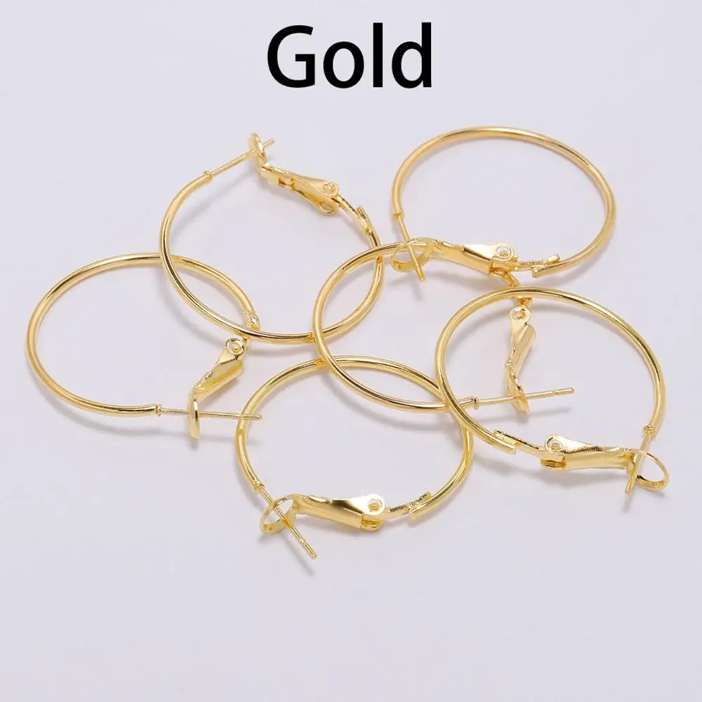 Gold 10 шт., 20, 25, 30, 40, 50 мм, золотые, серебряные круглые серьги-крючки, серьги, фурнитура для рукоделия, аксессуары для изготовления ювелирных изделий - Цвет: Gold