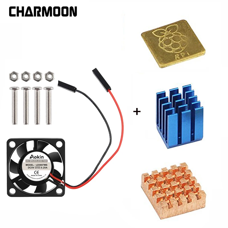 

5V / 3.3V Cooling Fan with Screws + Heat Sink 1 Aluminum with 2 Copper for Raspberry Pi 4 / Pi 3 Model B RPI B+