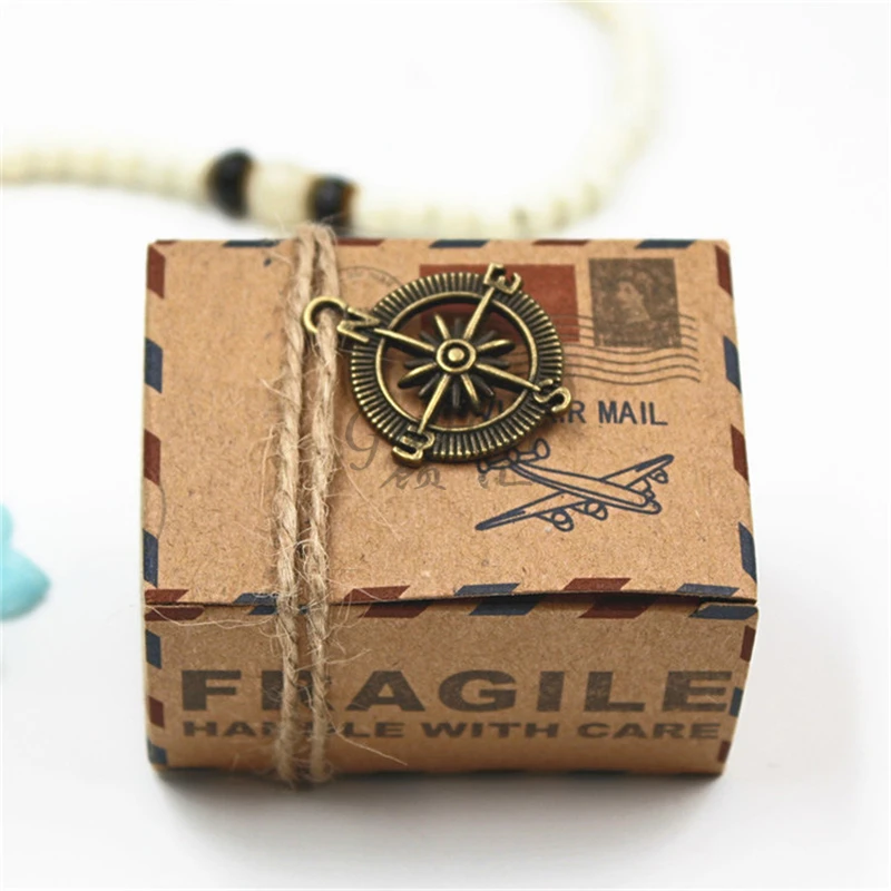 Vintage Wedding Supplies Envelope Air Mail Kraft Paper Candy Box Earth Compass Metal Charms Travel Theme Gift Packaging Rope | Дом и сад