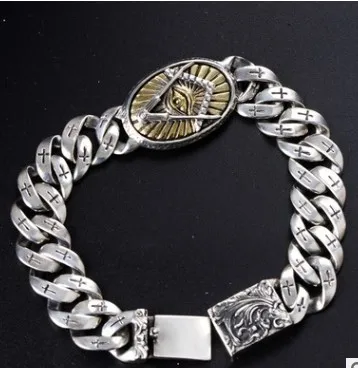 100% Настоящее серебро 925 пробы браслет с глазами злые мужские braclets 13 мм Ручная