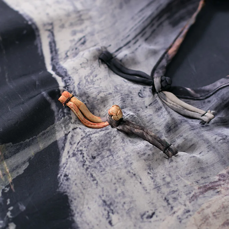 Летнее платье с v-образным вырезом большие размеры короткий рукав пейзаж картина