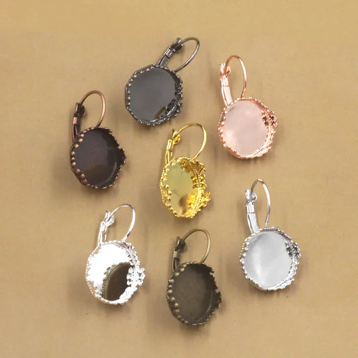 Пустые Зажимы для ушей основа сережек с крючком 12 мм 15 стандартные кабошоны из