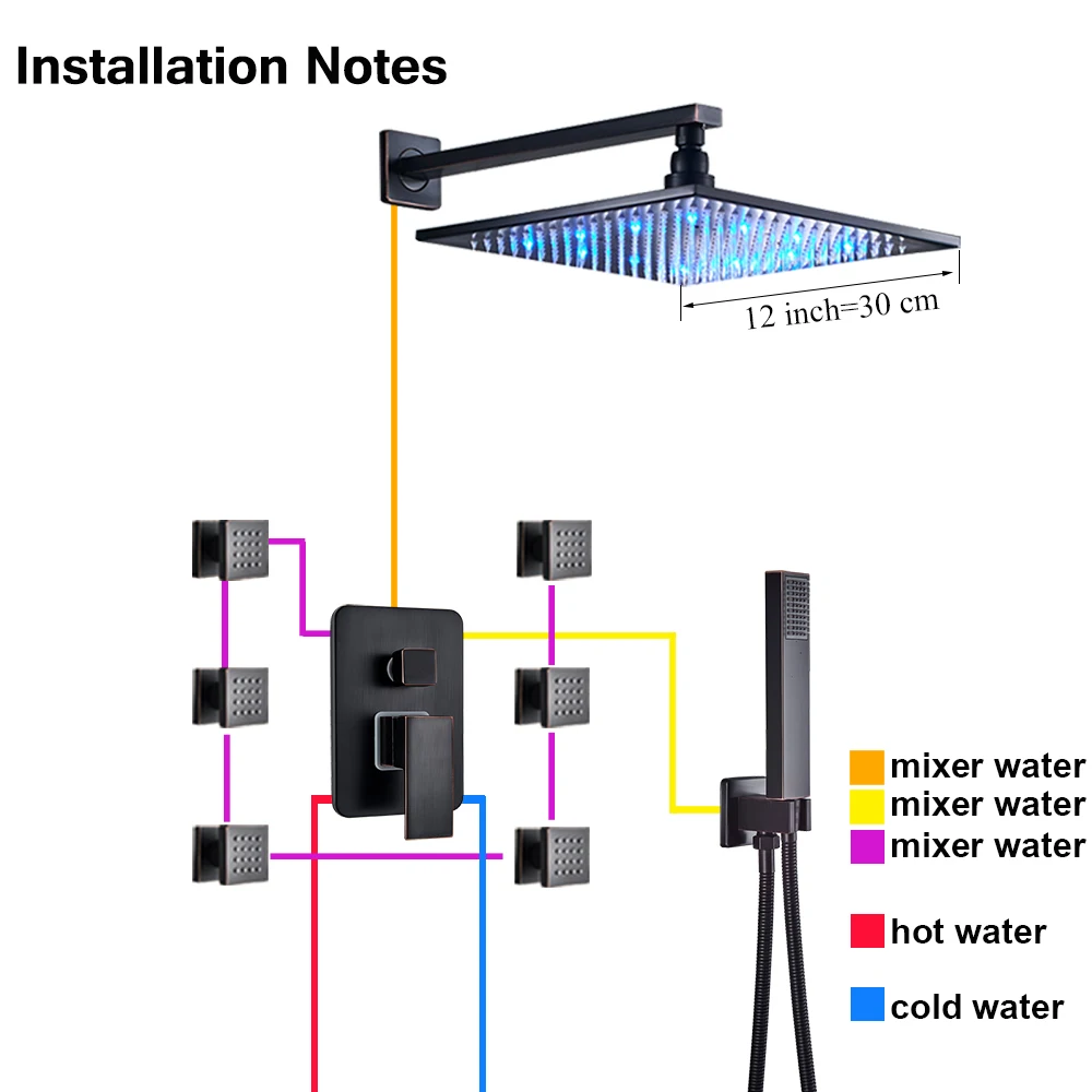 12 inch shower set Смеситель для ванной комнаты черный бронзовый дождевой Душ Ванна кран настенный Ванна смеситель для душа кран для ванной душ набор для душа - Цвет: 12 inch shower set