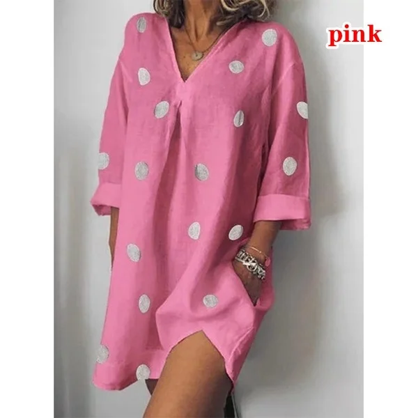 pink WEPBEL женские свободные платья с 3/4 рукавами и v-образным вырезом, повседневные платья с разрезом, блузка, мини-платье - Цвет: pink