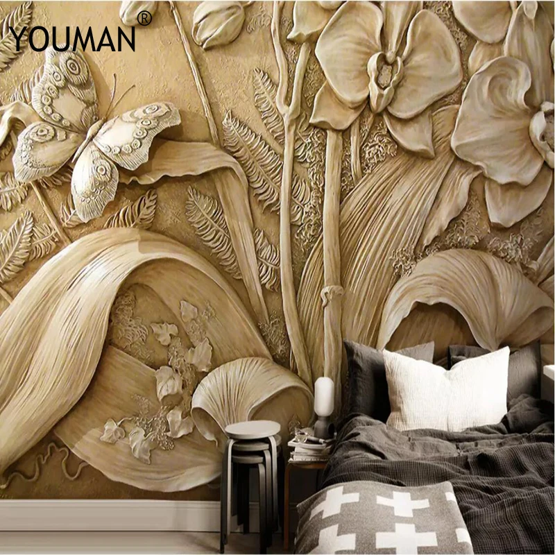 Обои YOUMAN на заказ фотообои 3D рай скульптура золотые цветы фон 3d обои настенная