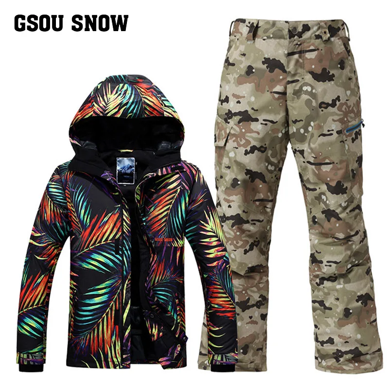 Мужской лыжный костюм GSOU уличная теплая ветрозащитная Водонепроницаемая лыжная