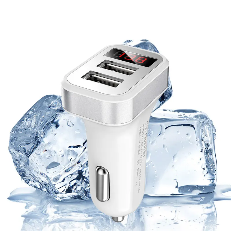 Автомобильное двойное USB зарядное устройство с цифровым дисплеем 2.1A двойной порт