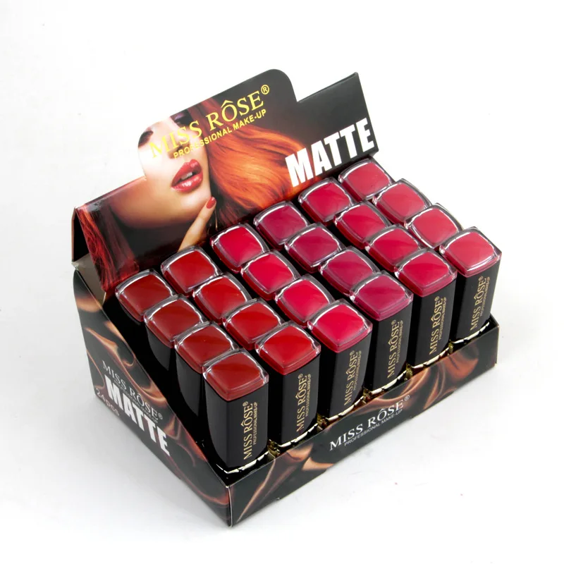 MISS ROSE 24 шт квадратная трубка Элегантная черная губная помада не легко