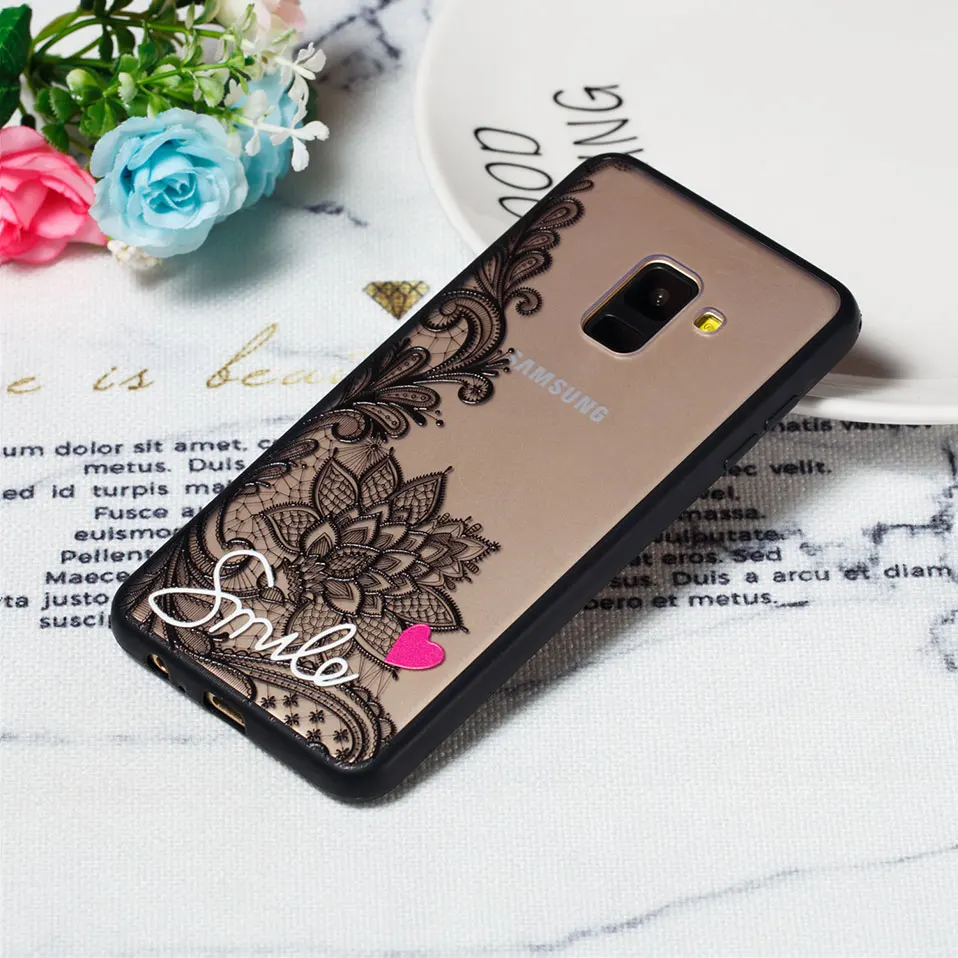 Phone Case For Samsung A3 A5 A7 2017 2018 Sexy Lace Floral Hard PC Galaxy A6 Back Cover A8 Plus Coque Capa |