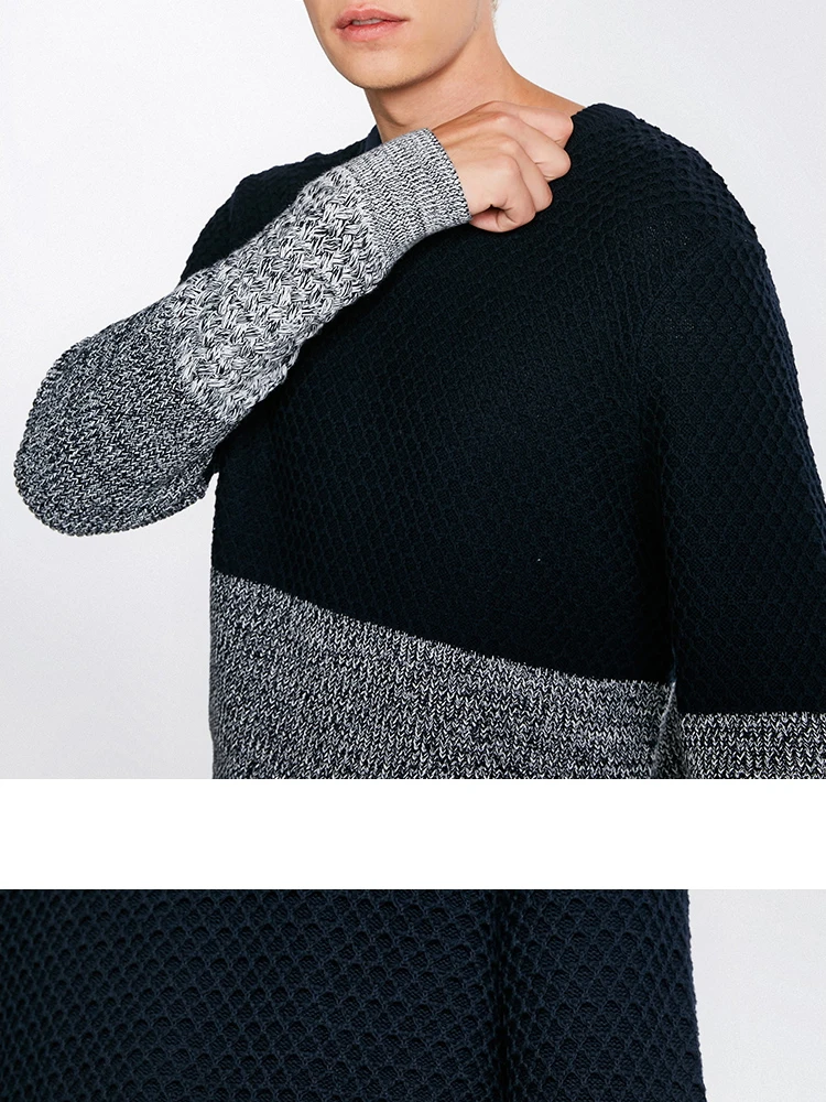 JackJones осенний мужской удобный хлопковый индивидуальный цветочный тканый свитер с круглым вырезом, Повседневный свитер, мужская одежда 218324542