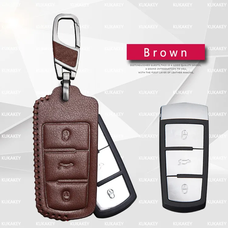 brown 3 button Чехол для ключей автомобиля из натуральной кожи для Volkswagen Golf 4 5 6 7 MK7 Passat CC Passat B6 B7 B8 Passat 3C CC Magotan R36 B5 B7L - Название цвета: brown 3 button