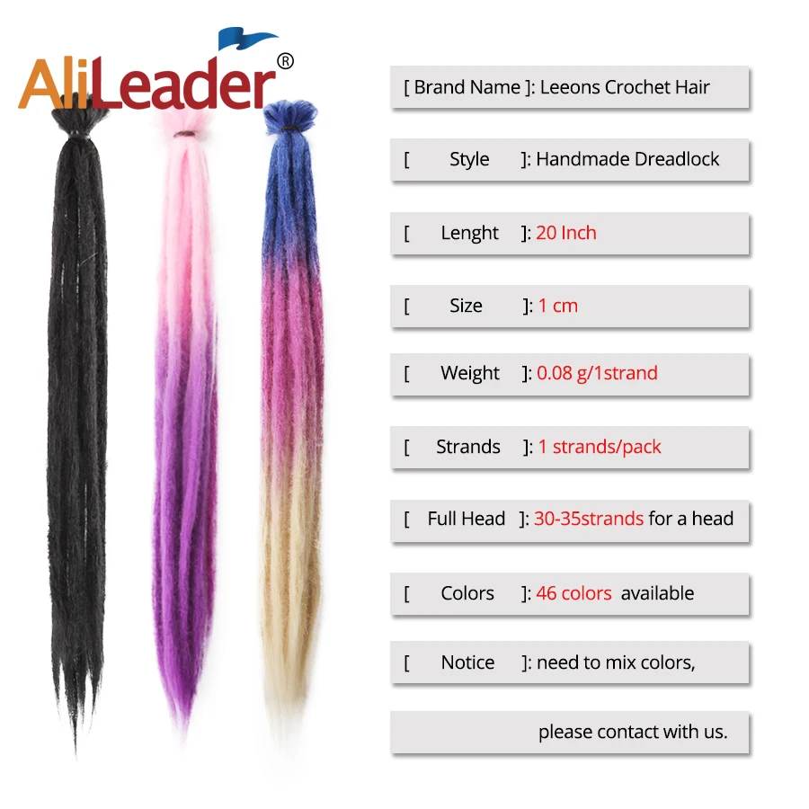 Alileader 52 цвета розовый красный 20 дюймов мягкие Ombre ручной работы дреды накладные