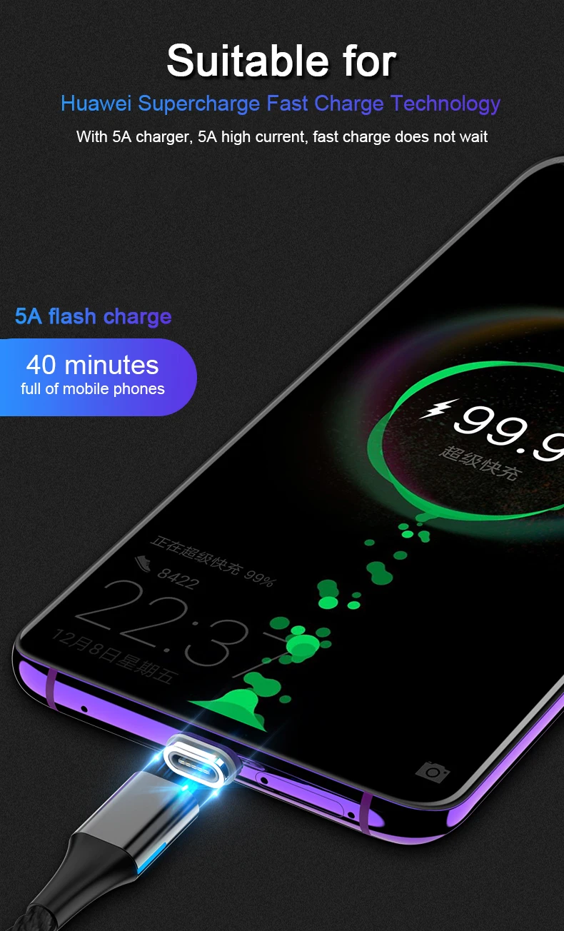 5А Магнитный USB кабель для быстрой зарядки usb type C кабель Micro USB 8Pin кабель для Iphone X USB шнур поддержка huawei супер быстрая зарядка