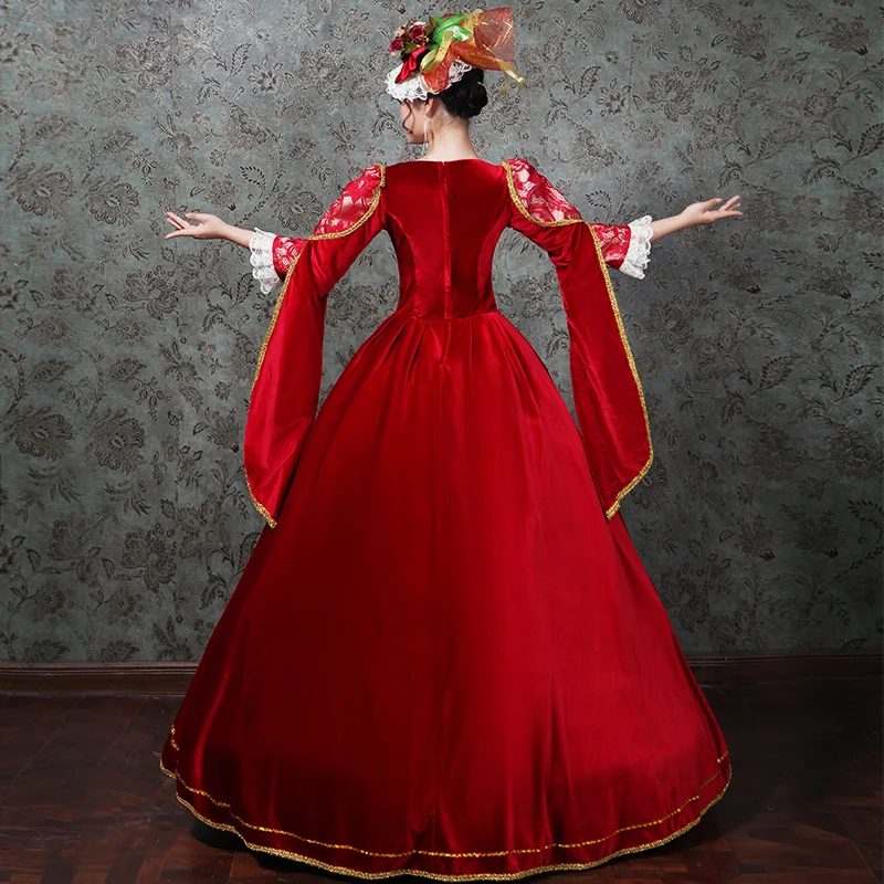 

Customized Rococo Marie Antoinette Period Party Dress Red Square Collar Southern Belle Stage Ball Gowns Theater Costumes