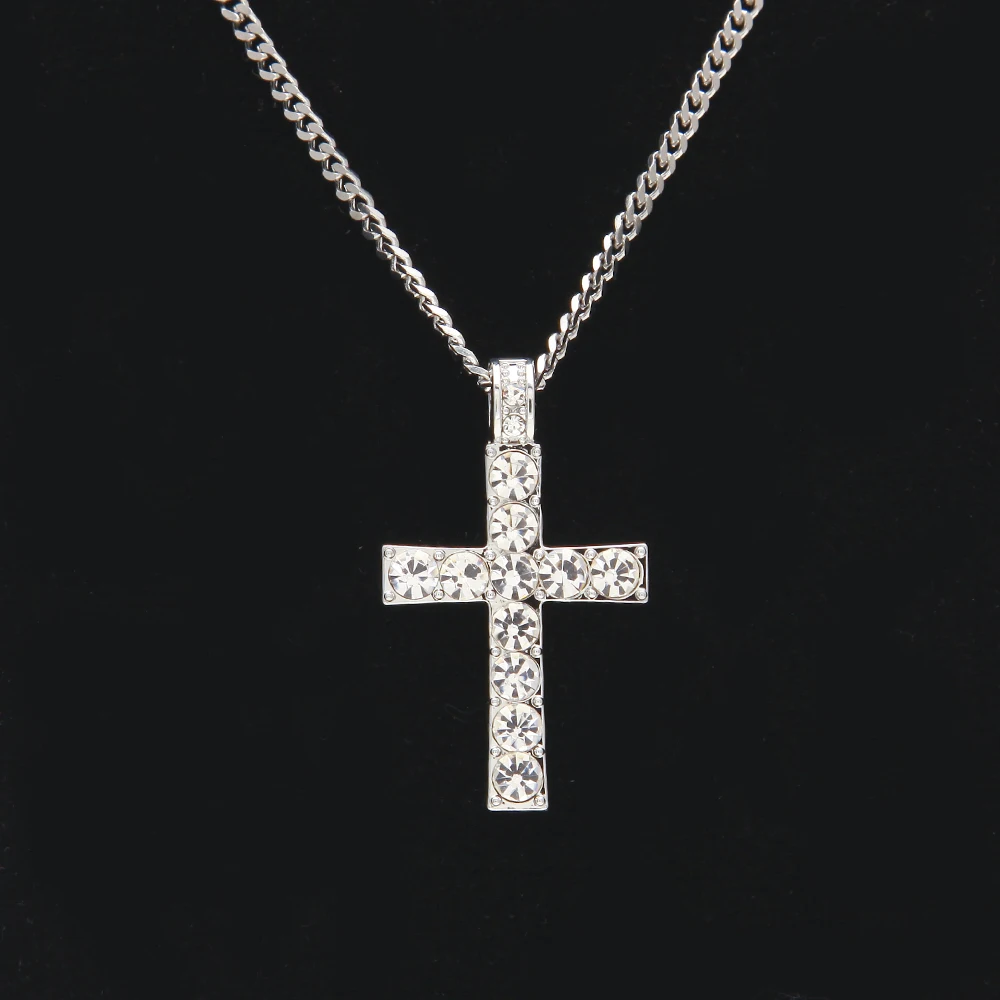 Хип-хоп сплав золота Цвет крест кулон Цепочки и ожерелья религиозных Iced Out Rhinestone crucfix Цепочки и ожерелья Jewely для Для Мужчин кубинской