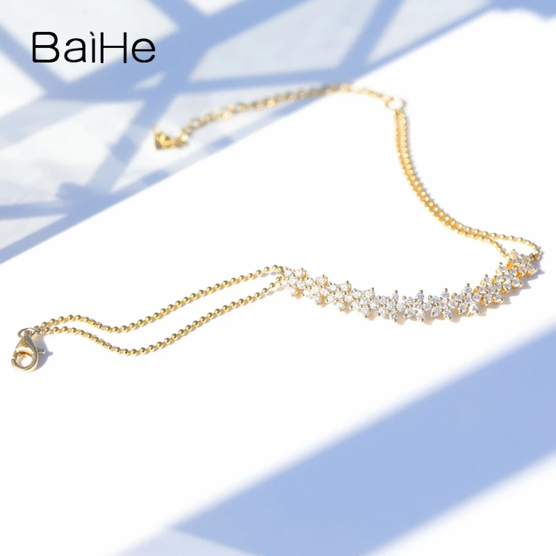 BAIHE однотонное 14K желтое золото 1ct H/SI натуральные бриллианты свадебные женские